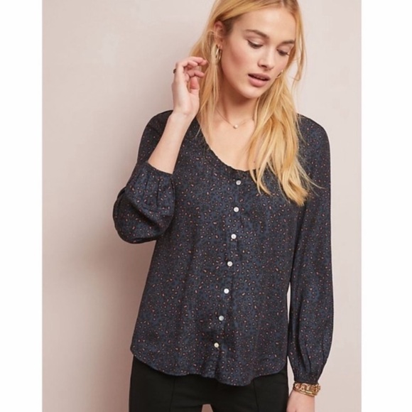 Anthropologie - Dolan - Animal Print Long Sleeve Button Down Blouse - Picture 2 of 12